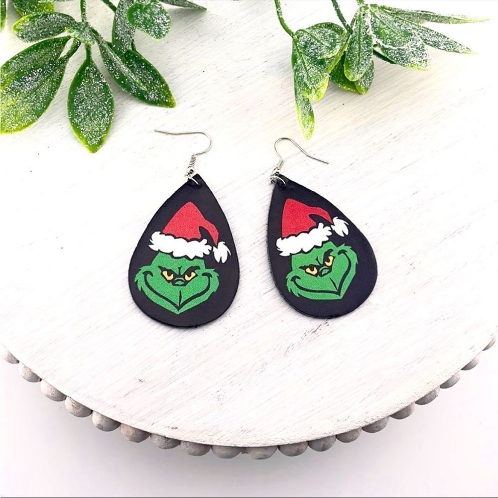 GRINCH PU Vegan Leather Teardrop Earrings